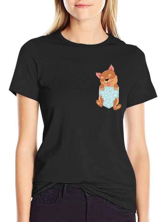 Cute Dog Pocket Tee - Stylish Graphic T-Shirt