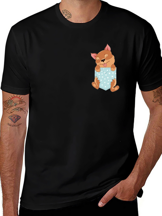 Cute Dog Pocket Tee - Stylish Graphic T-Shirt