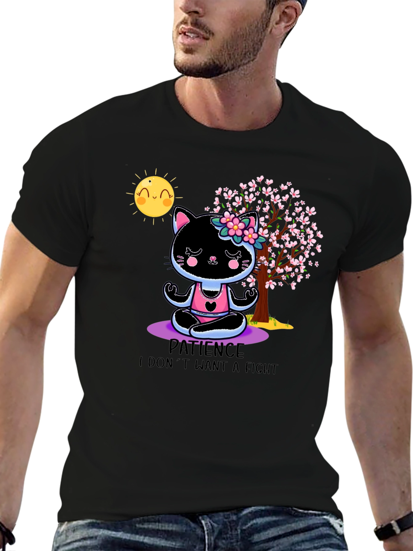 Patience Cat Yoga T-Shirt - Cute Meditating Kitten Tee