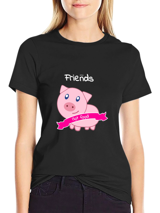 Friends Not Food Pig Graphic Black T-Shirt