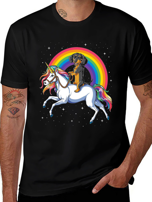 Dog Riding Unicorn T-Shirt - Rainbow Graphic Tee
