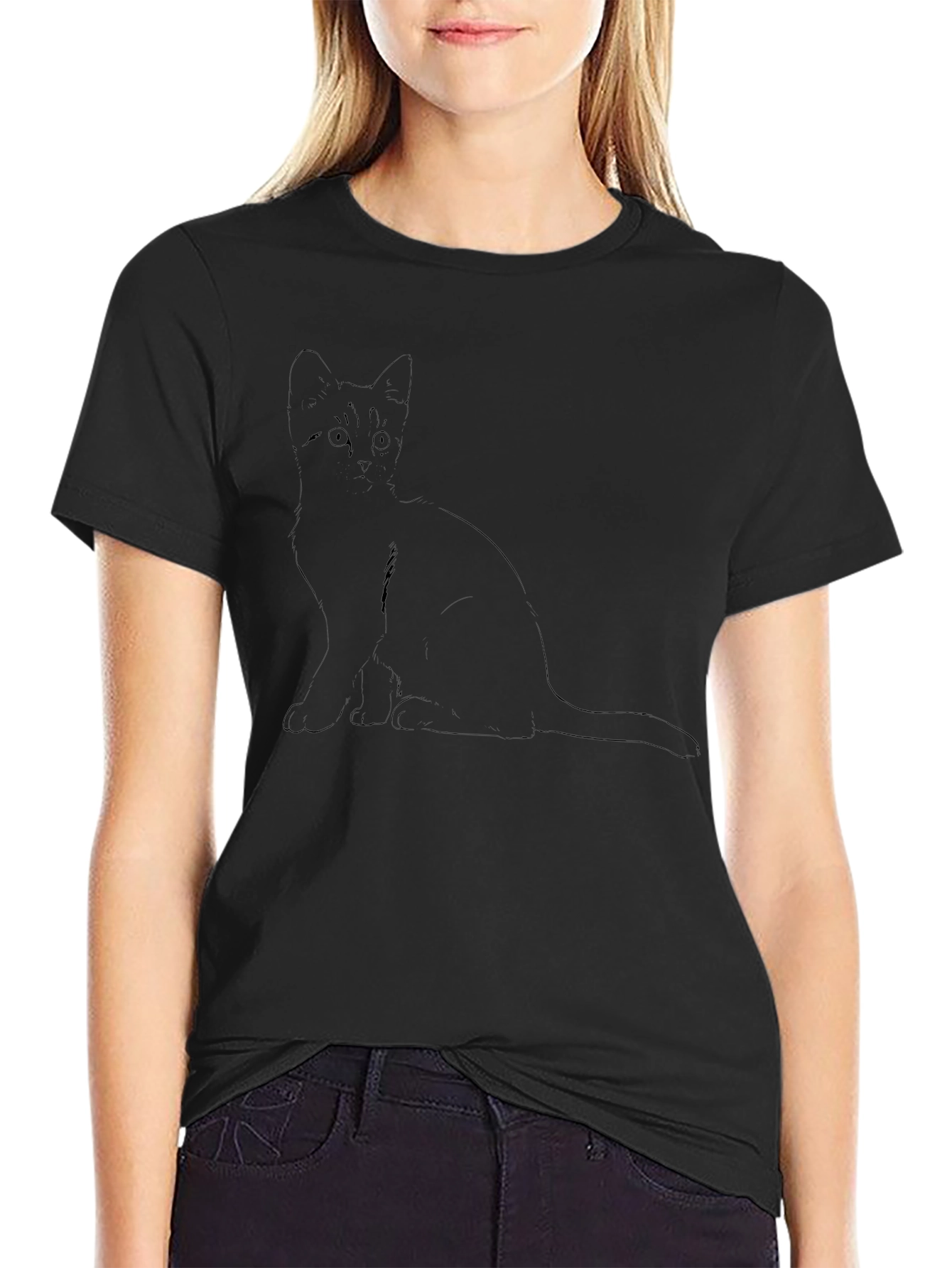 Mens Black T-Shirt with Cat Graphic