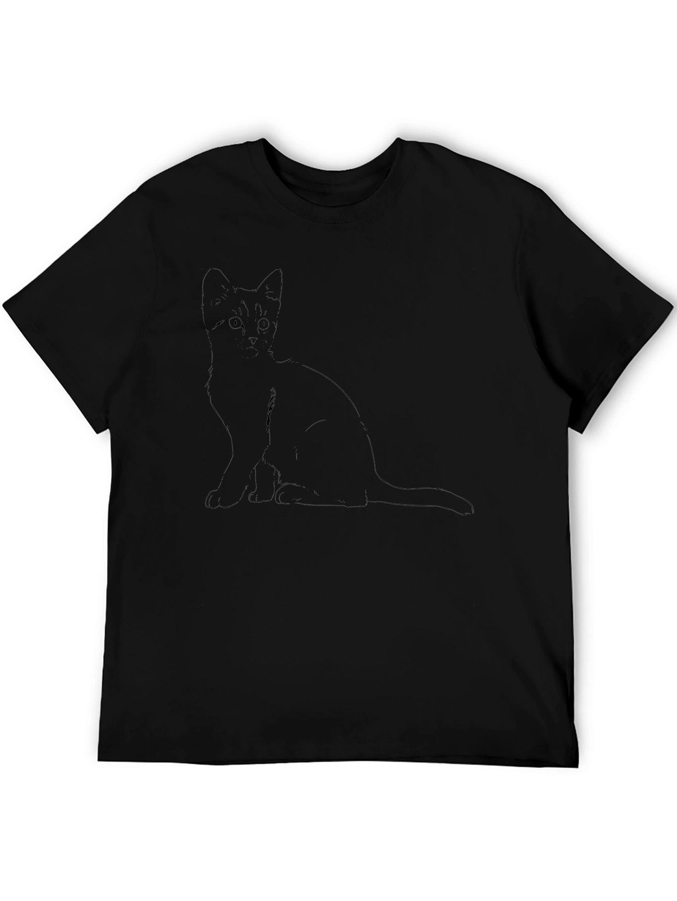 Mens Black T-Shirt with Cat Graphic