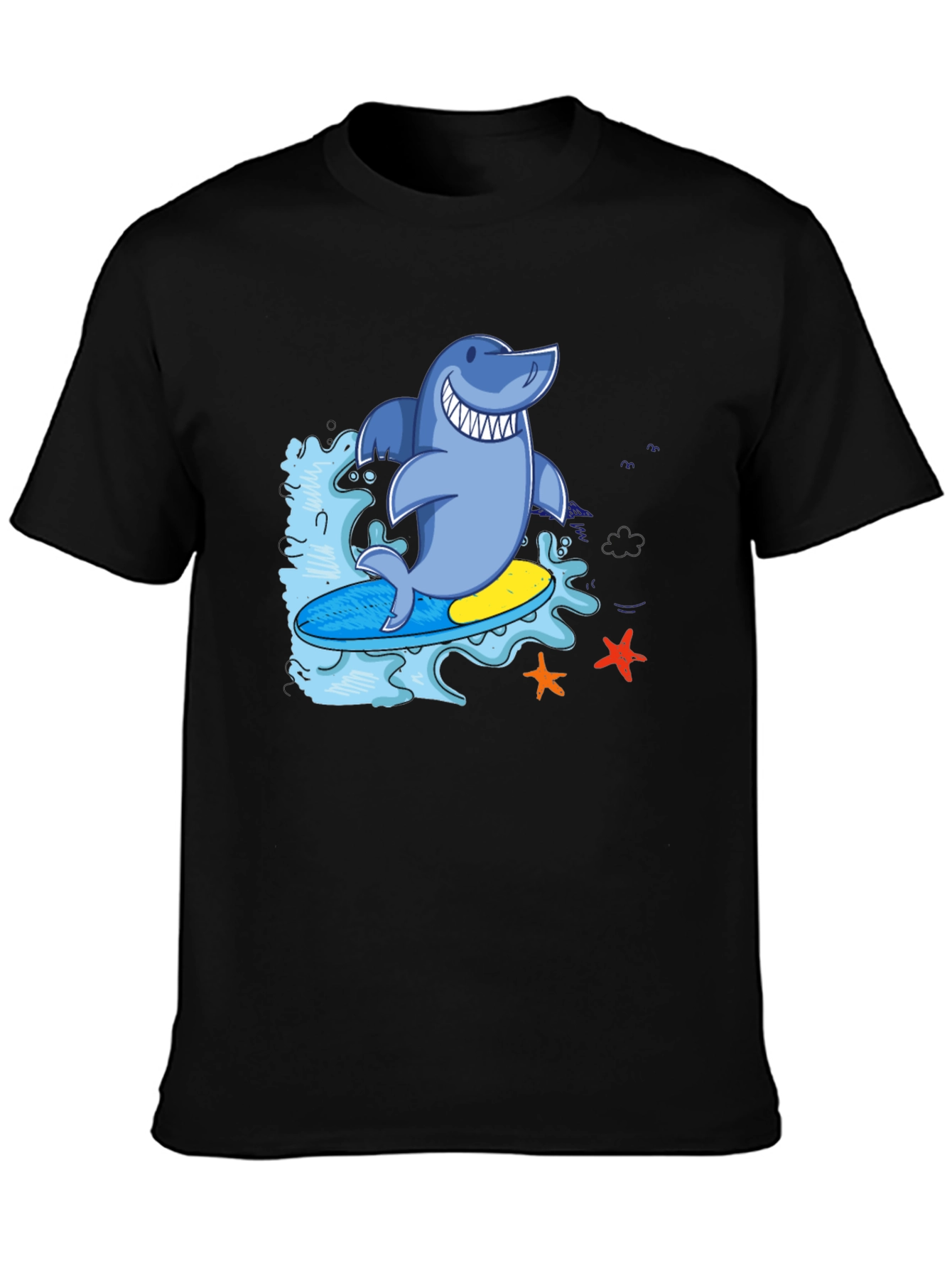 Surfing Shark T-Shirt - Black Cool Graphic Tee
