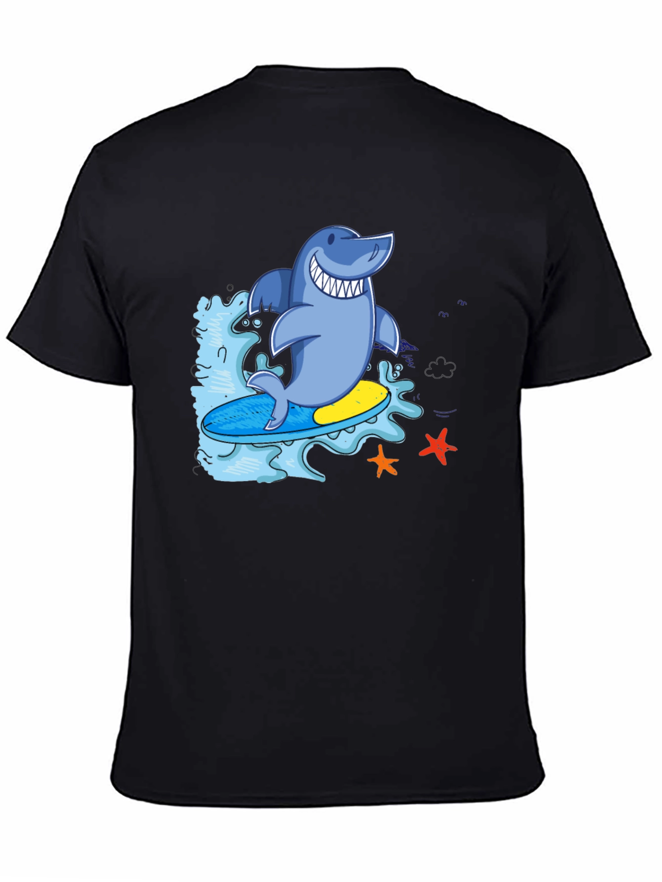 Surfing Shark T-Shirt - Black Cool Graphic Tee