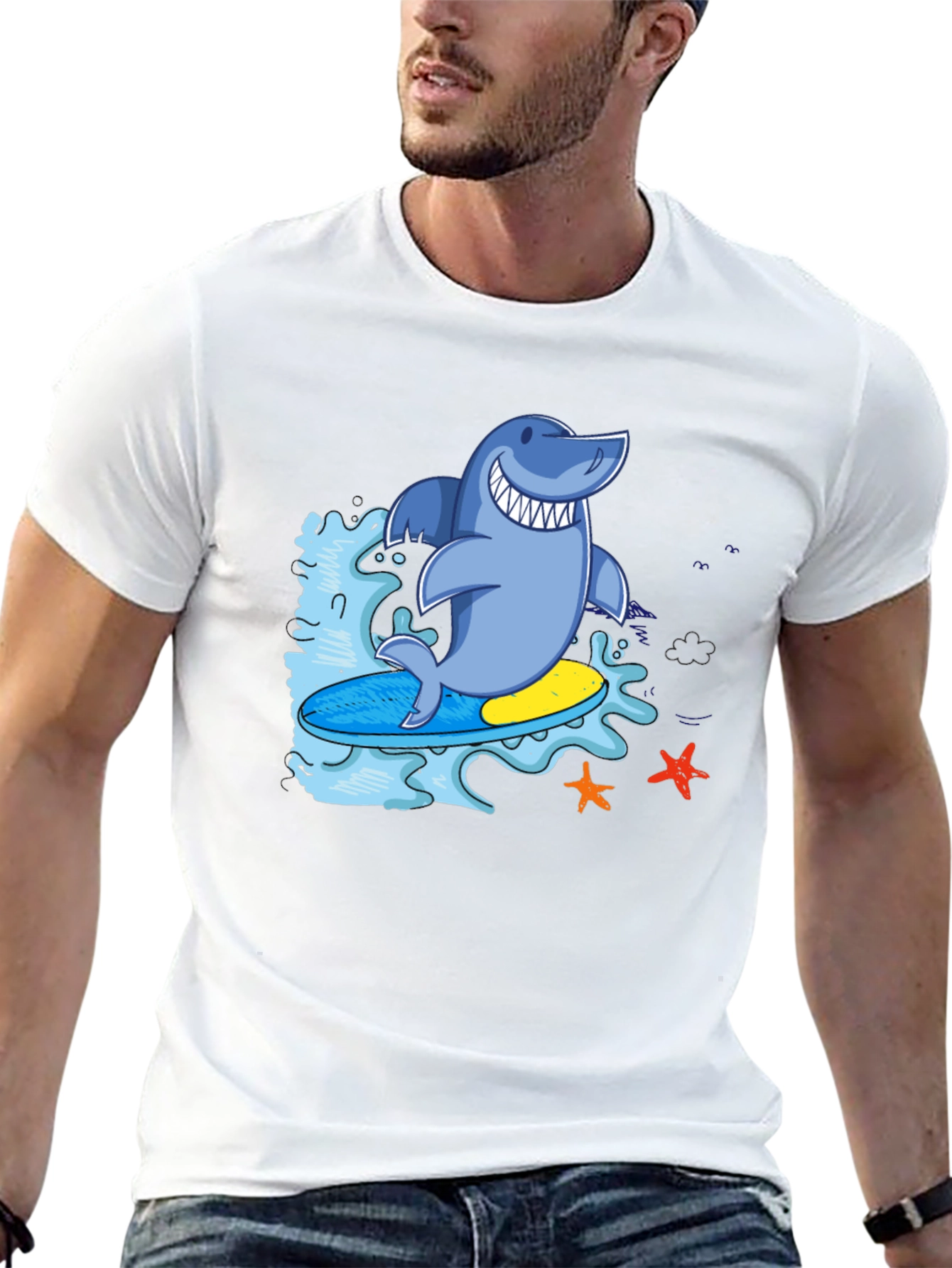 Surfing Shark T-Shirt - Black Cool Graphic Tee