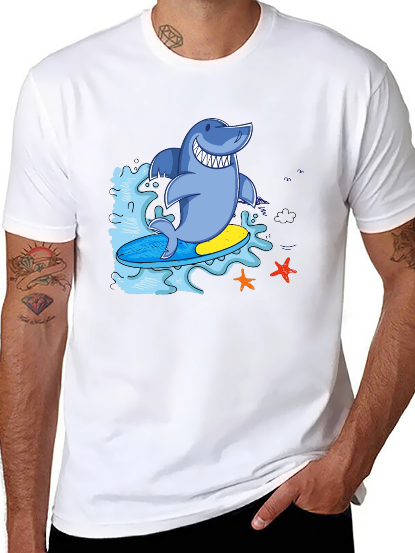 Surfing Shark T-Shirt - Black Cool Graphic Tee