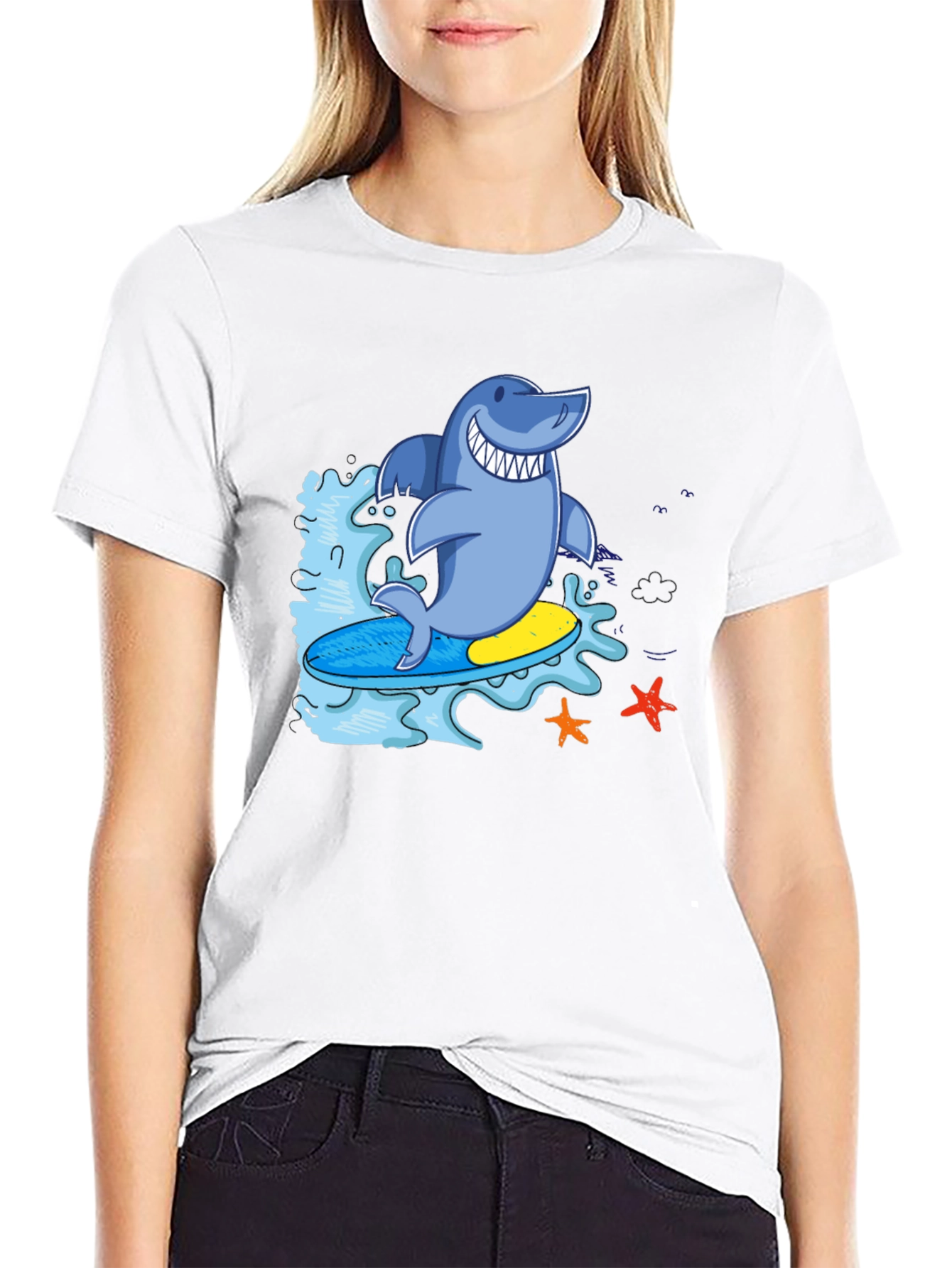 Surfing Shark T-Shirt - Black Cool Graphic Tee