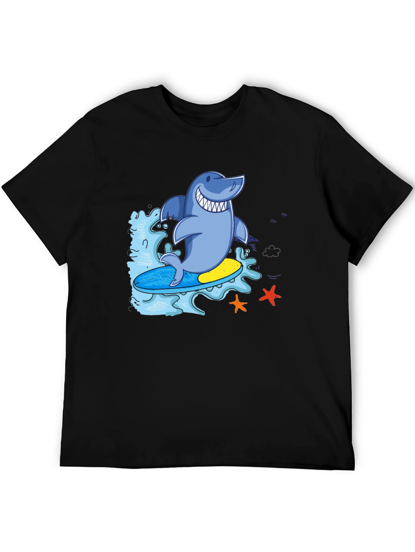 Surfing Shark T-Shirt - Black Cool Graphic Tee