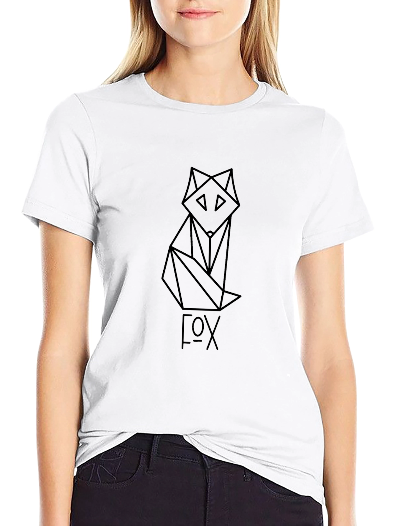Geometric Fox Graphic Tee - Black T-Shirt