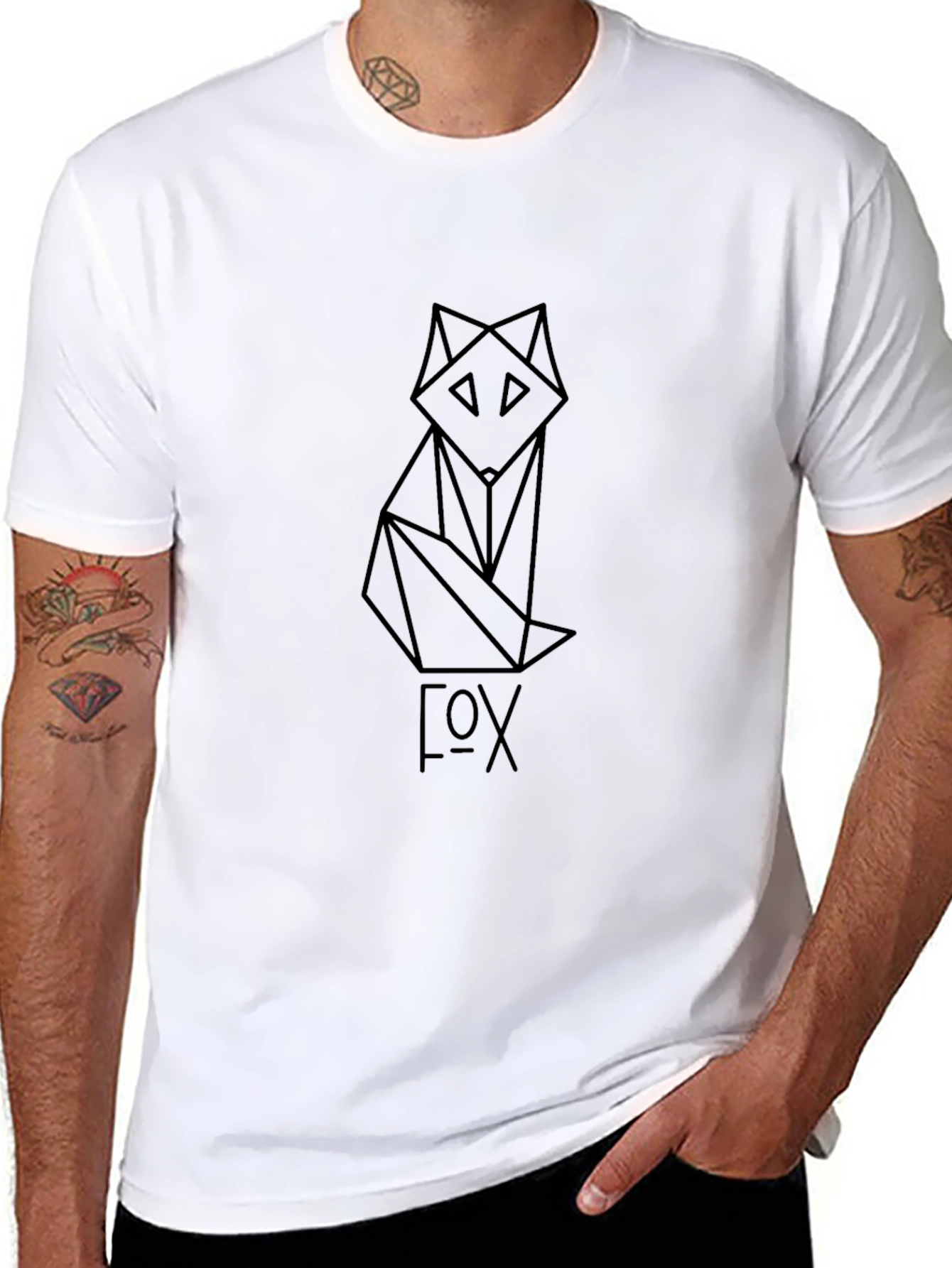 Geometric Fox Graphic Tee - Black T-Shirt