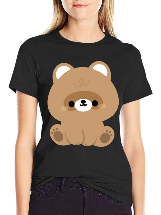 Cute Bear Graphic Black T-Shirt