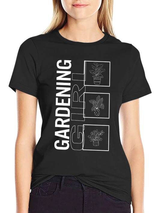 Gardening Girl Graphic Tee - Black Cotton T-Shirt