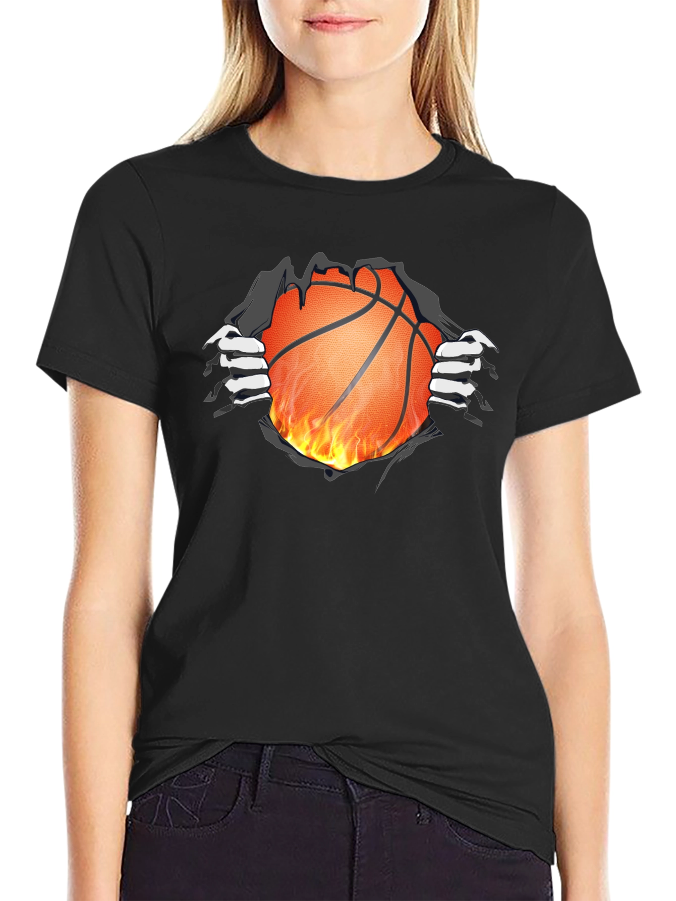 Fiery Basketball Graphic T-Shirt