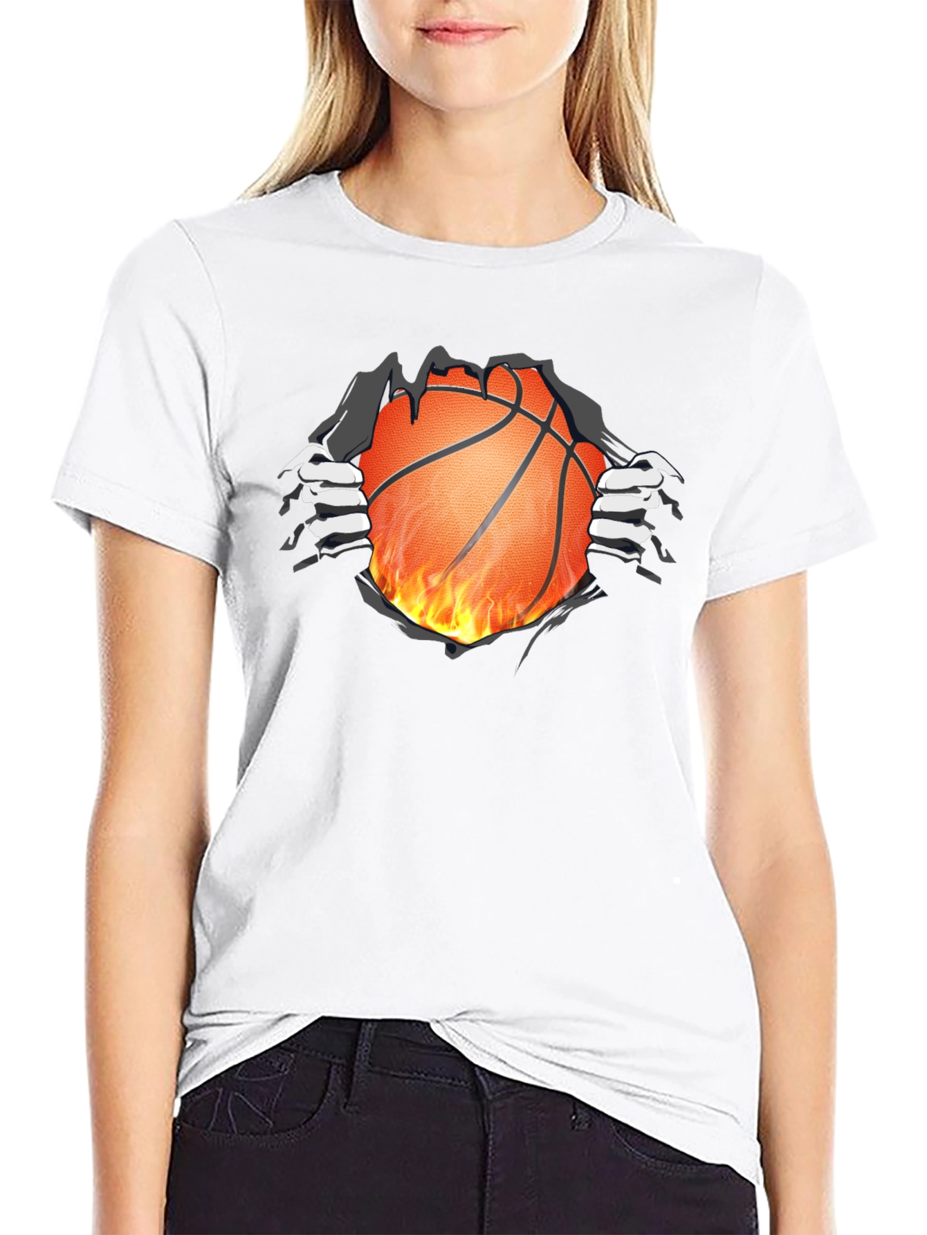 Fiery Basketball Graphic T-Shirt
