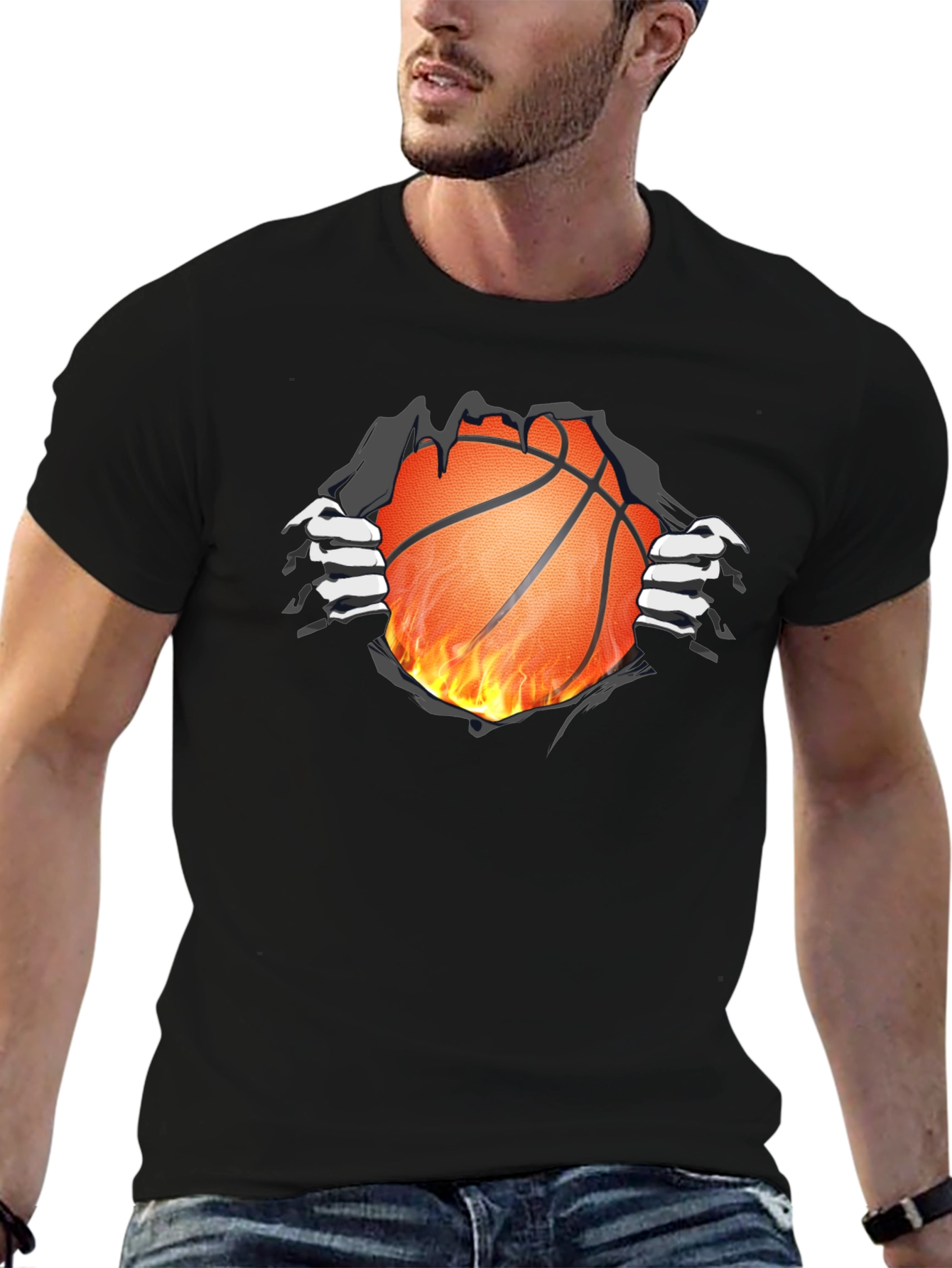 Fiery Basketball Graphic T-Shirt