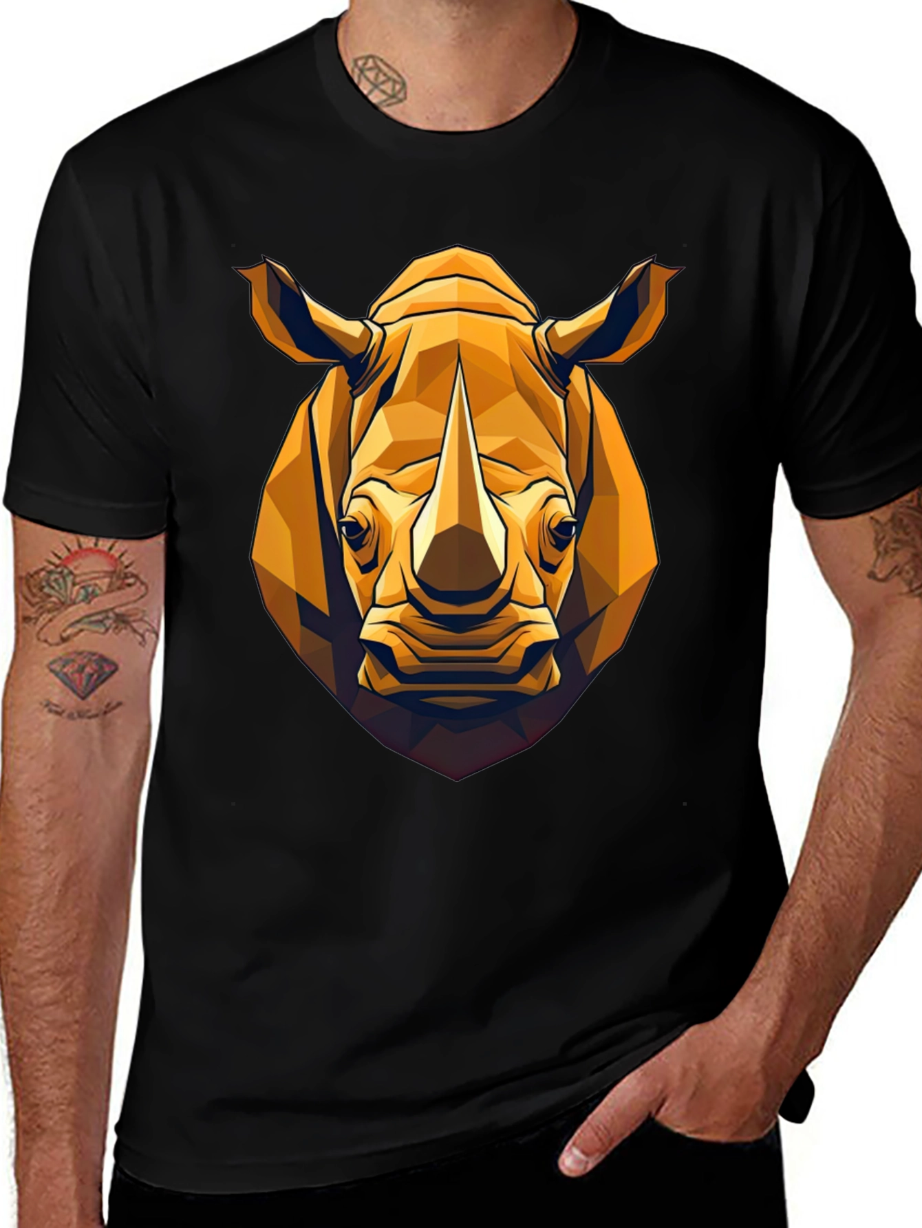 Geometric Rhino Graphic Tee - Black