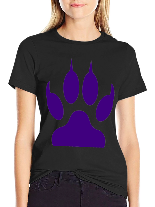 Black Tee with Purple Paw Print Graphic