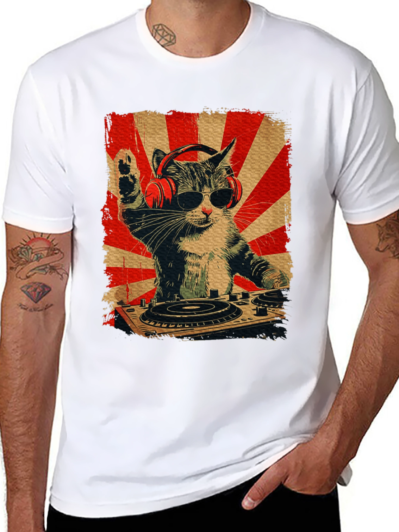 DJ Cat Graphic Tee - Black T-Shirt