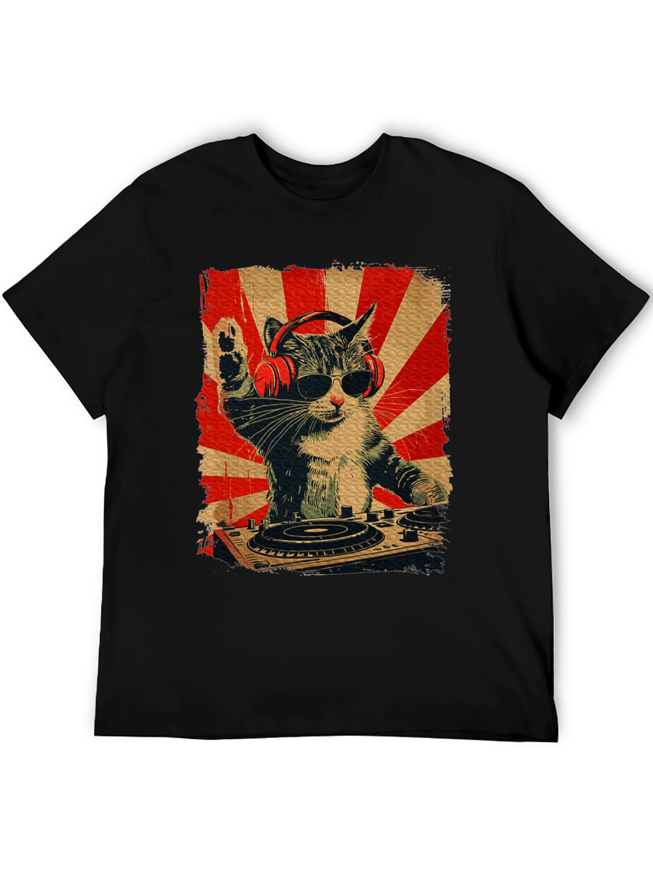 DJ Cat Graphic Tee - Black T-Shirt