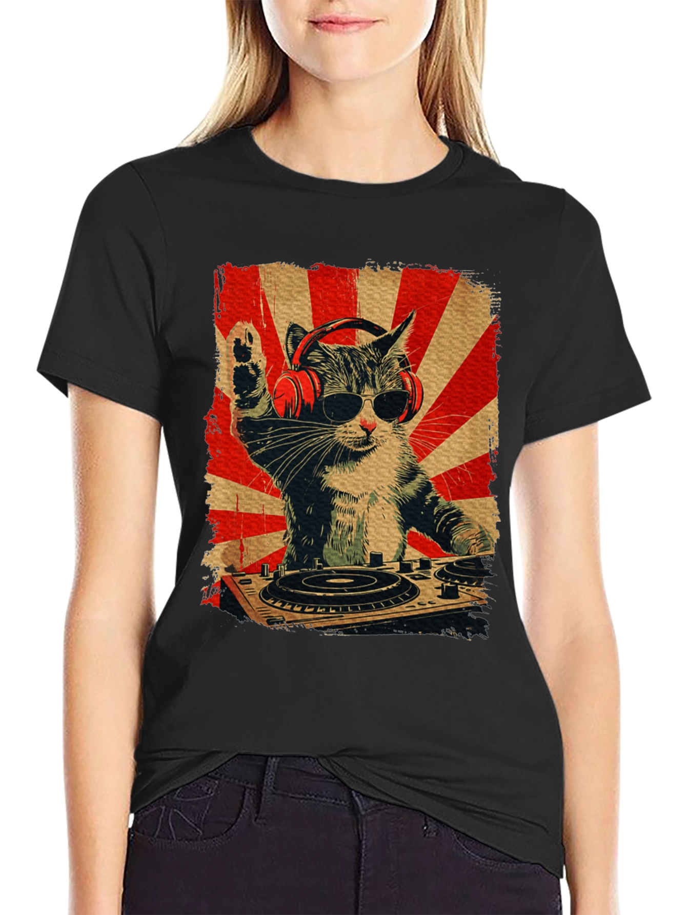 DJ Cat Graphic Tee - Black T-Shirt