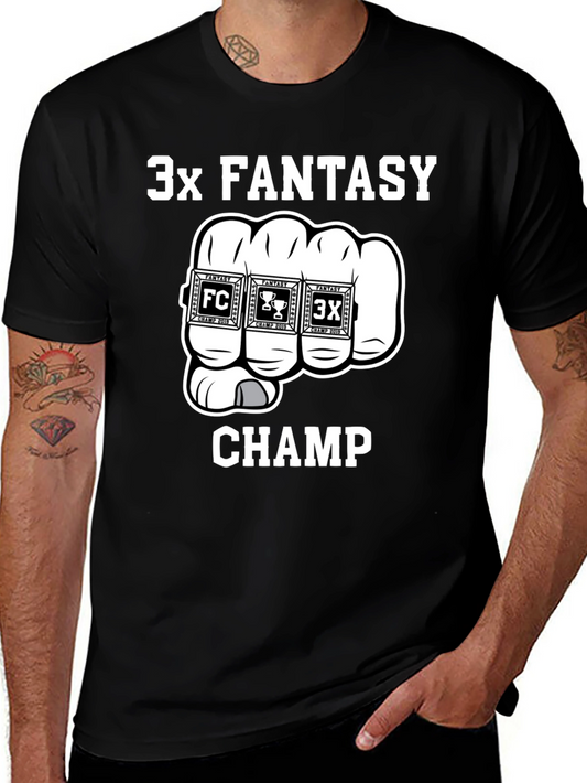 3x Fantasy Champ T-Shirt - Black Cotton Graphic Tee
