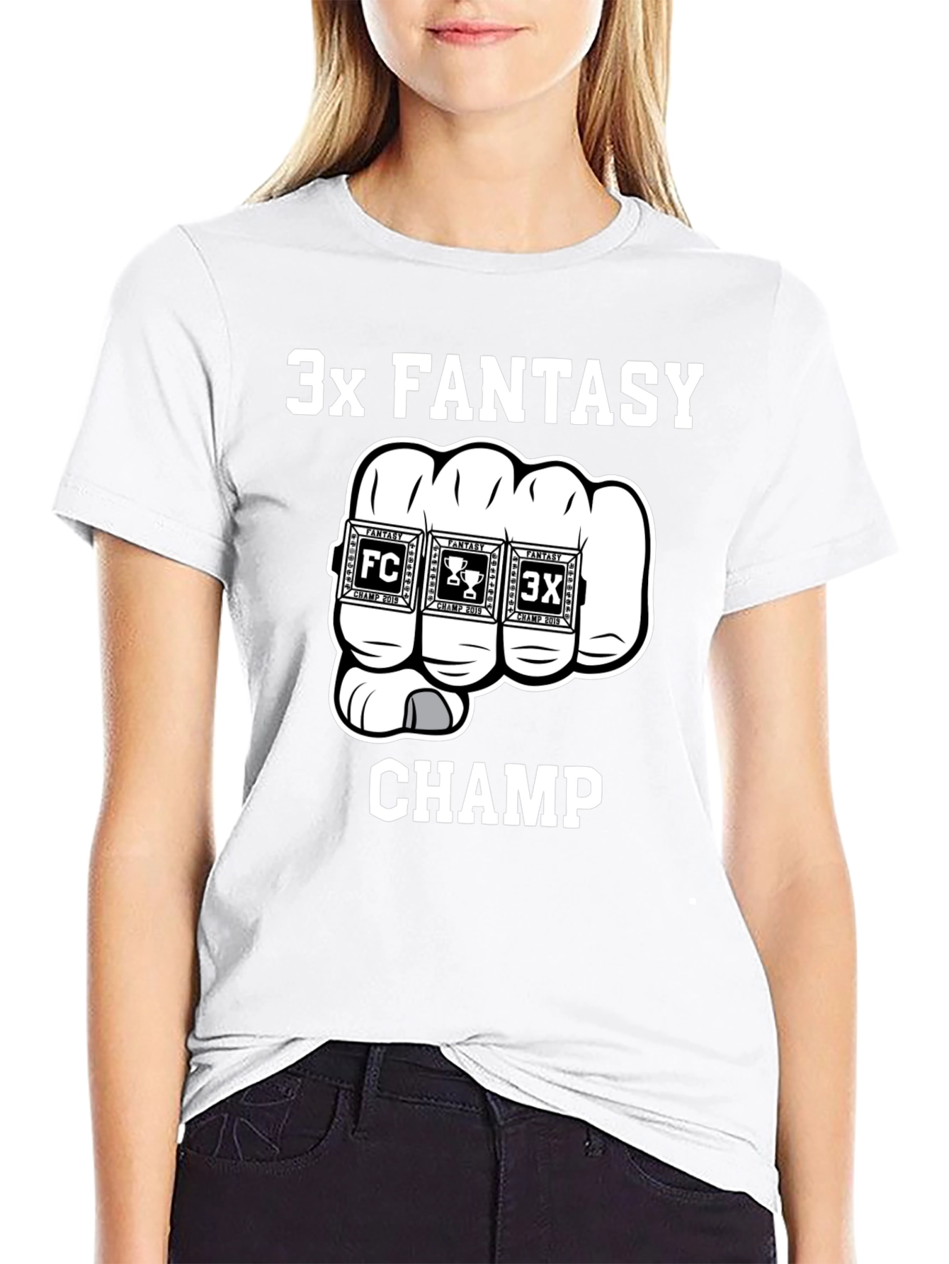 3x Fantasy Champ T-Shirt - Black Cotton Graphic Tee