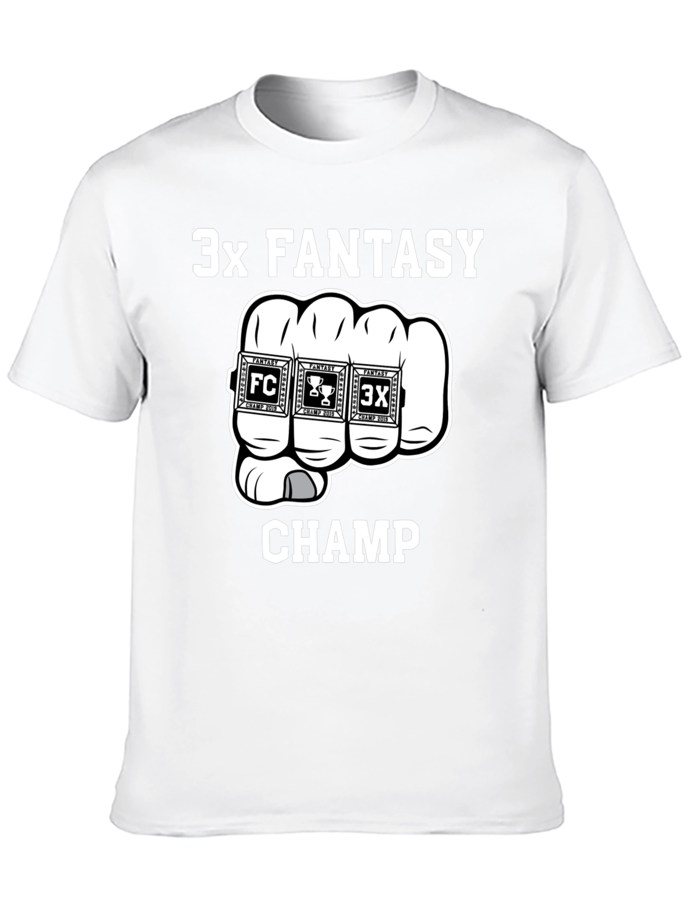 3x Fantasy Champ T-Shirt - Black Cotton Graphic Tee