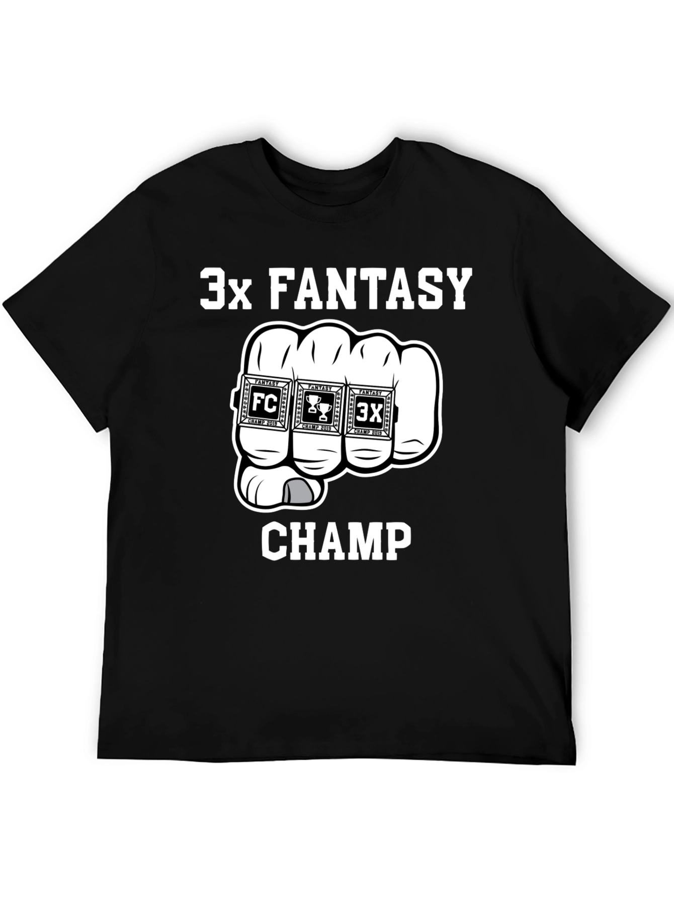 3x Fantasy Champ T-Shirt - Black Cotton Graphic Tee