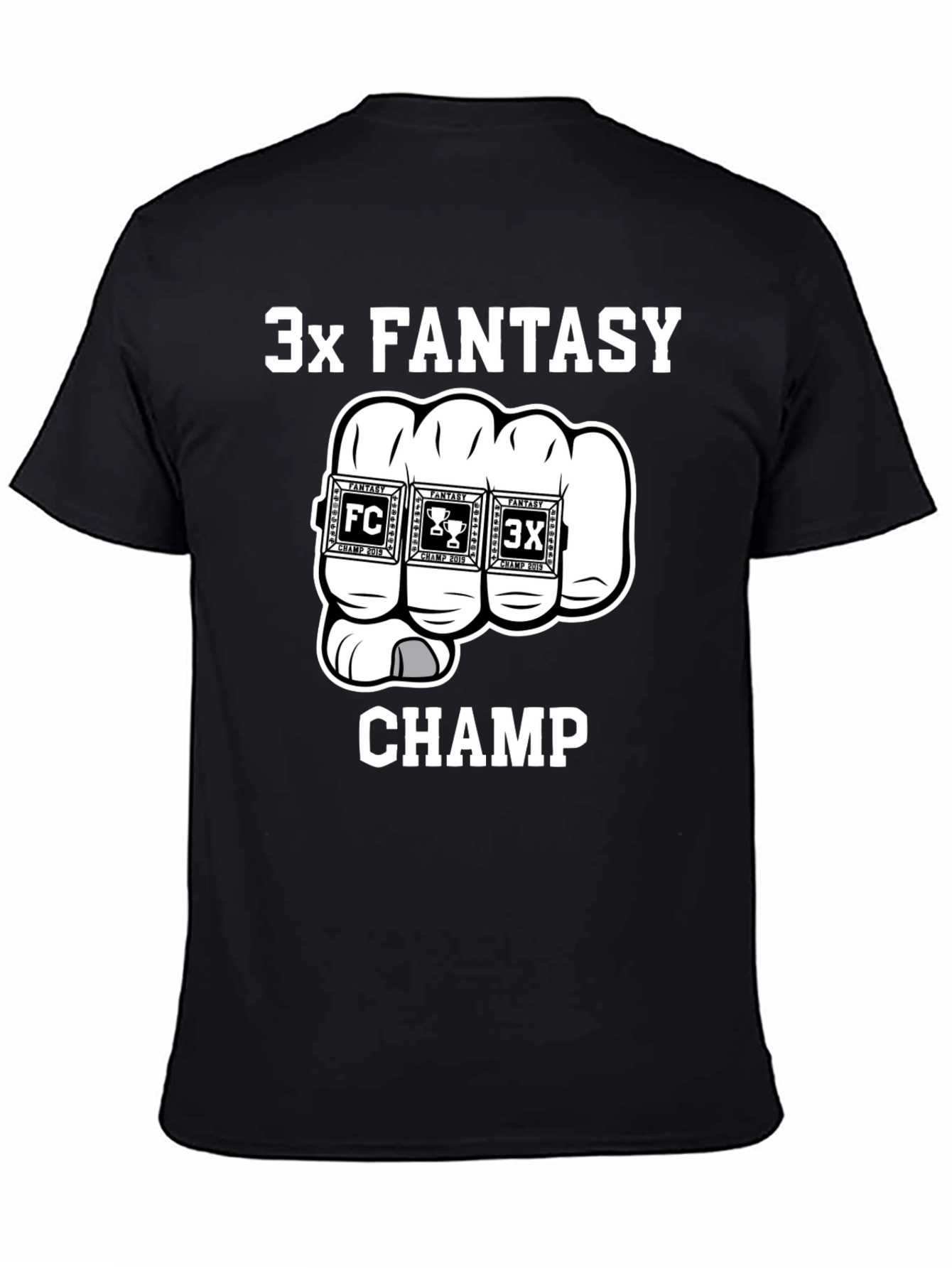 3x Fantasy Champ T-Shirt - Black Cotton Graphic Tee
