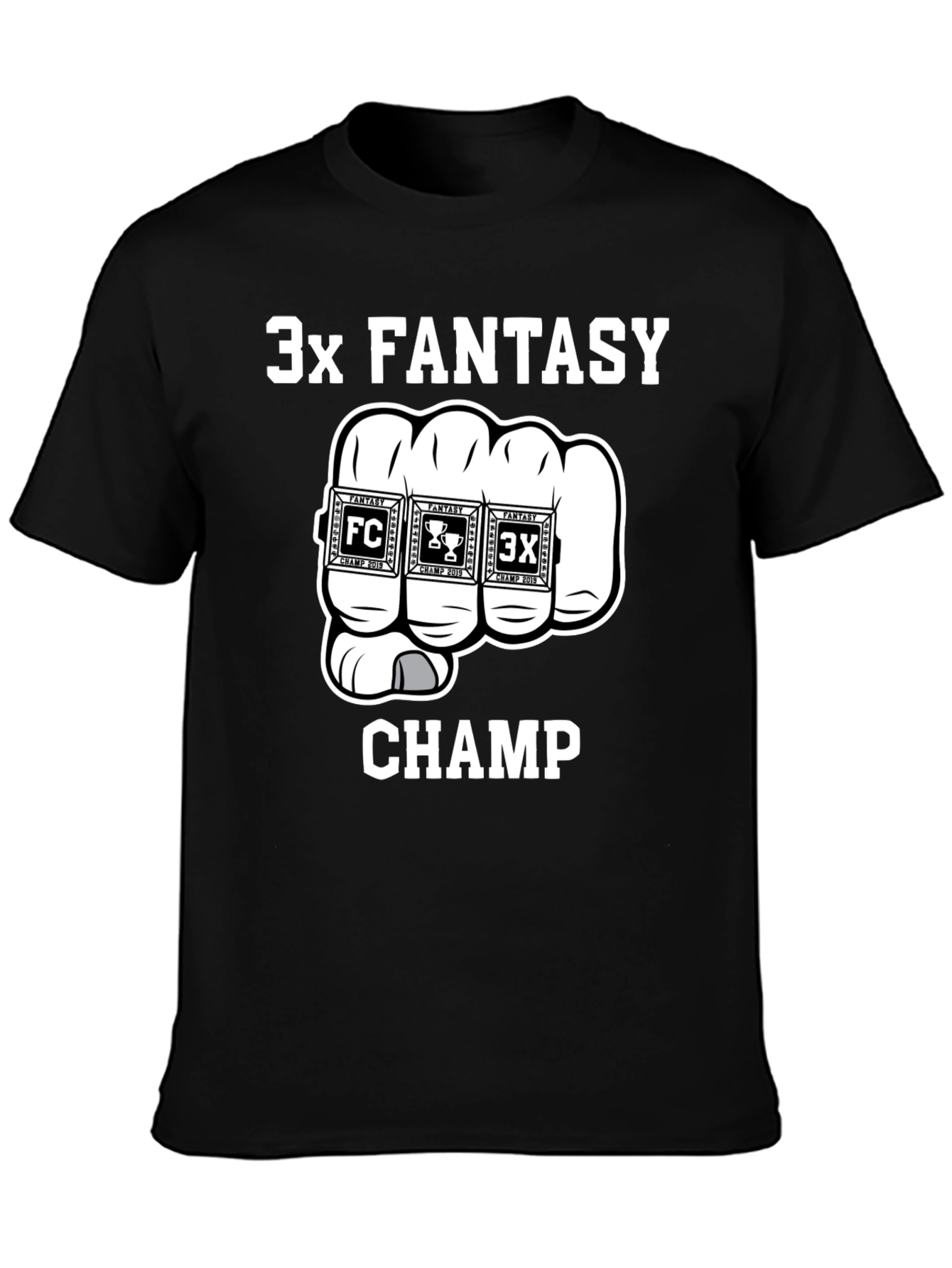 3x Fantasy Champ T-Shirt - Black Cotton Graphic Tee