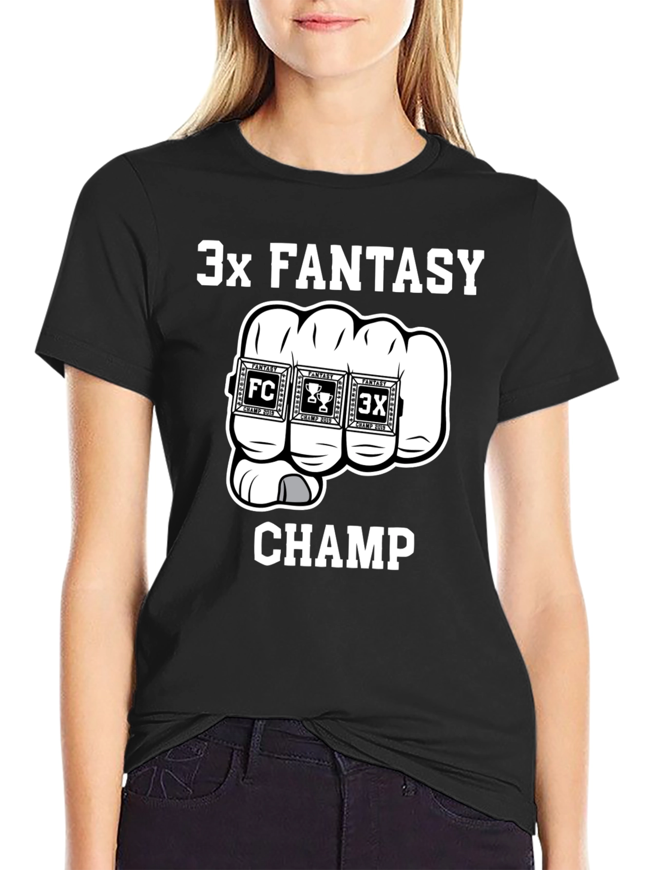 3x Fantasy Champ T-Shirt - Black Cotton Graphic Tee