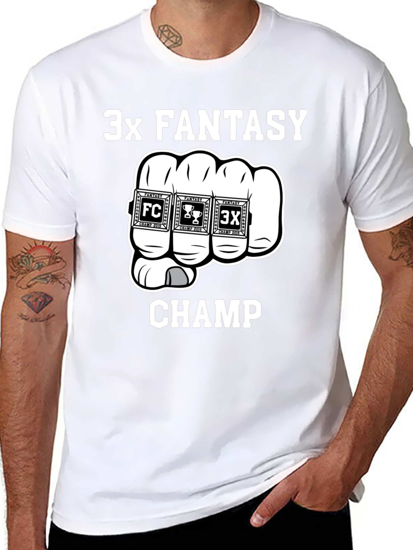 3x Fantasy Champ T-Shirt - Black Cotton Graphic Tee