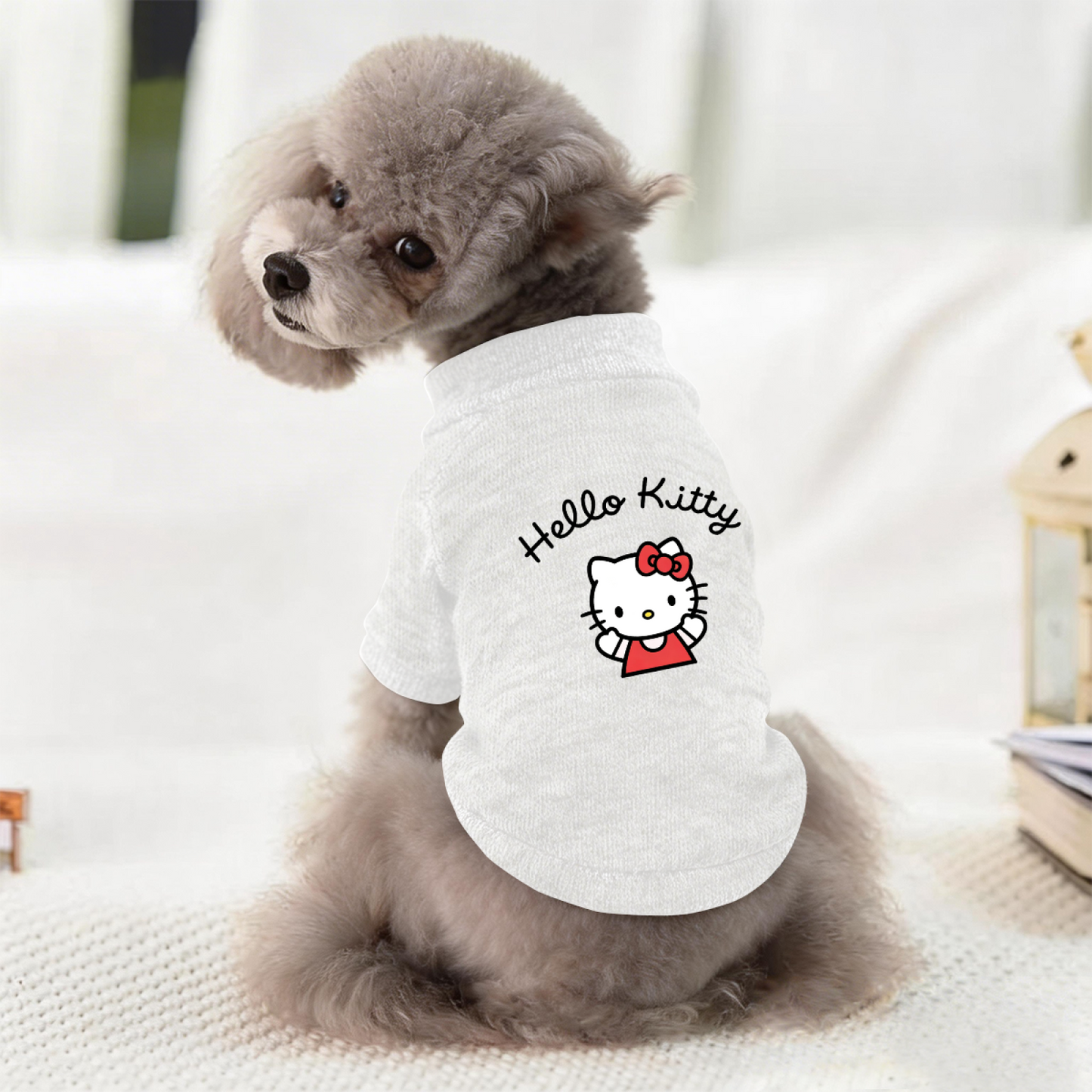 Minimalist Hello Kitty Letter Print Pet Sweater, Classic Cute Cat Pet Outfit