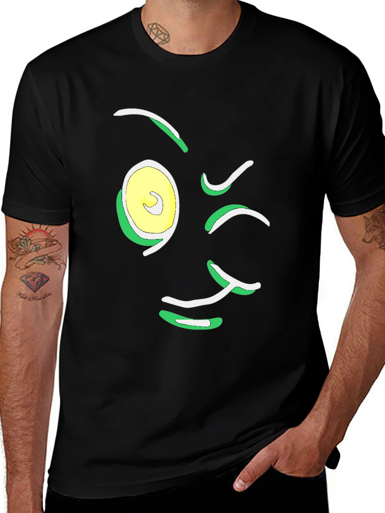 Winking Face Graphic Tee - Black Cotton