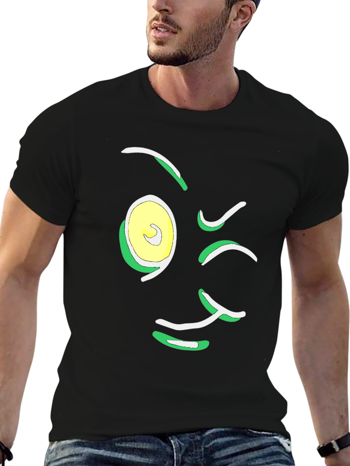 Winking Face Graphic Tee - Black Cotton