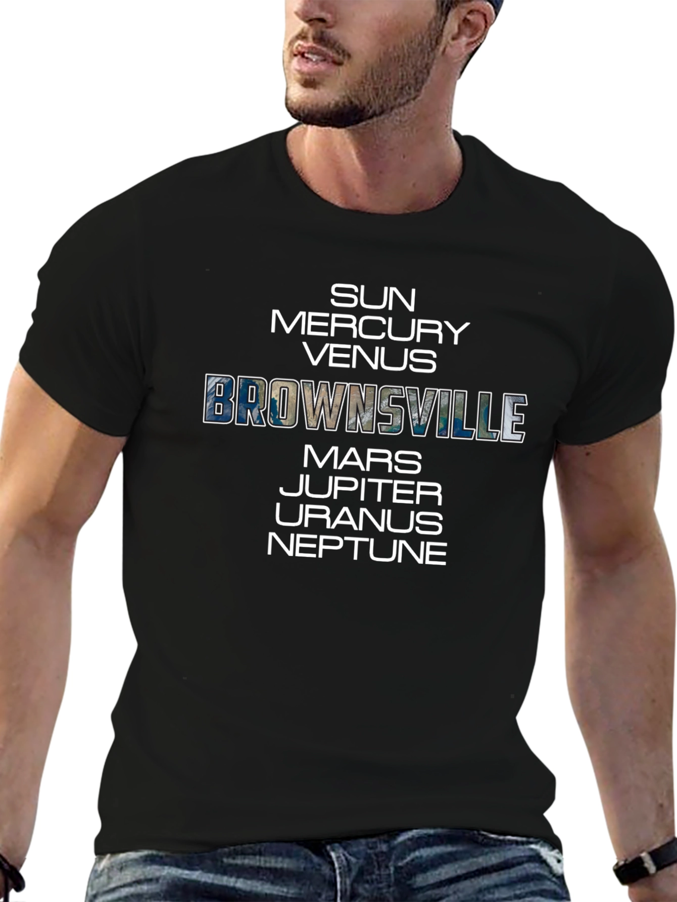 Brownsville Planets Graphic Tee - Black Cotton Blend T-Shirt