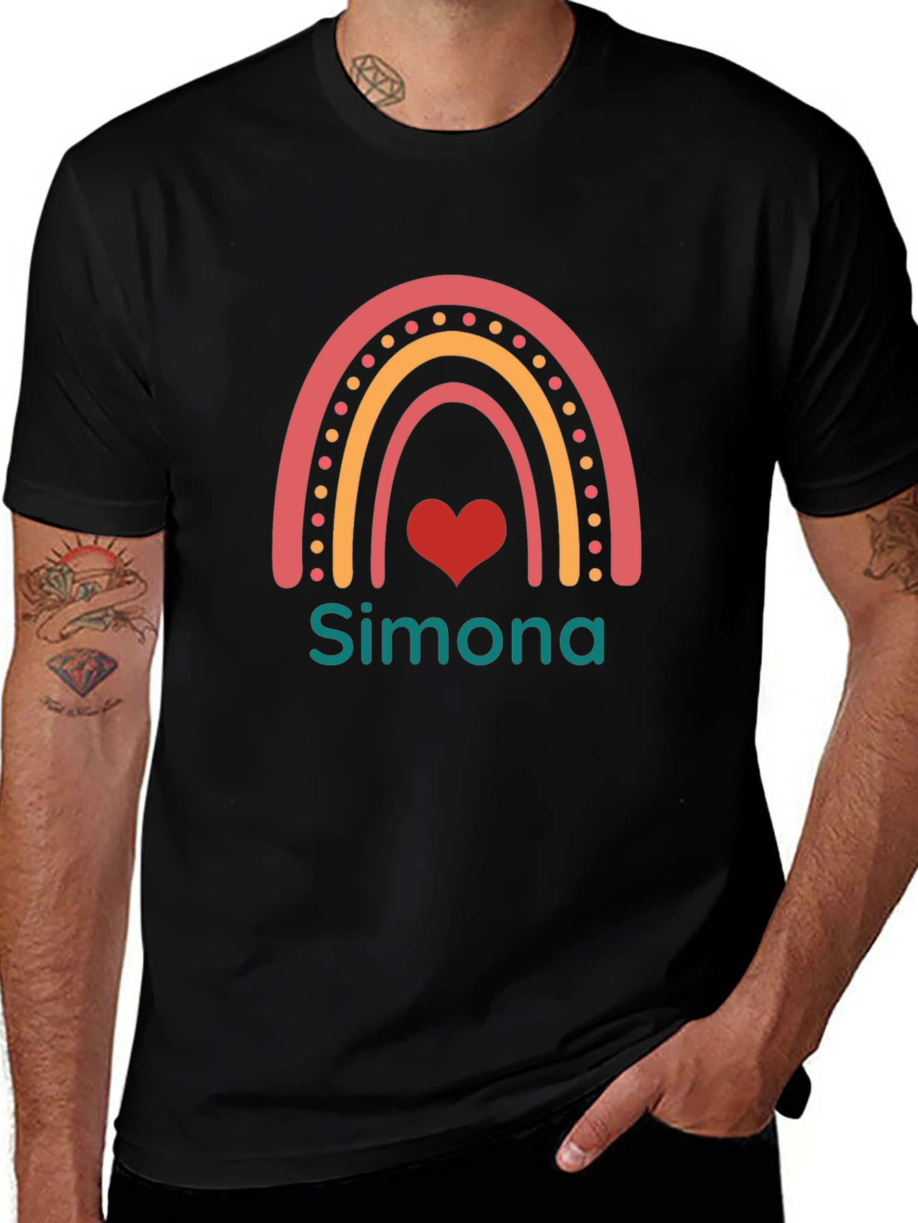 Simona Rainbow Heart Graphic T-Shirt