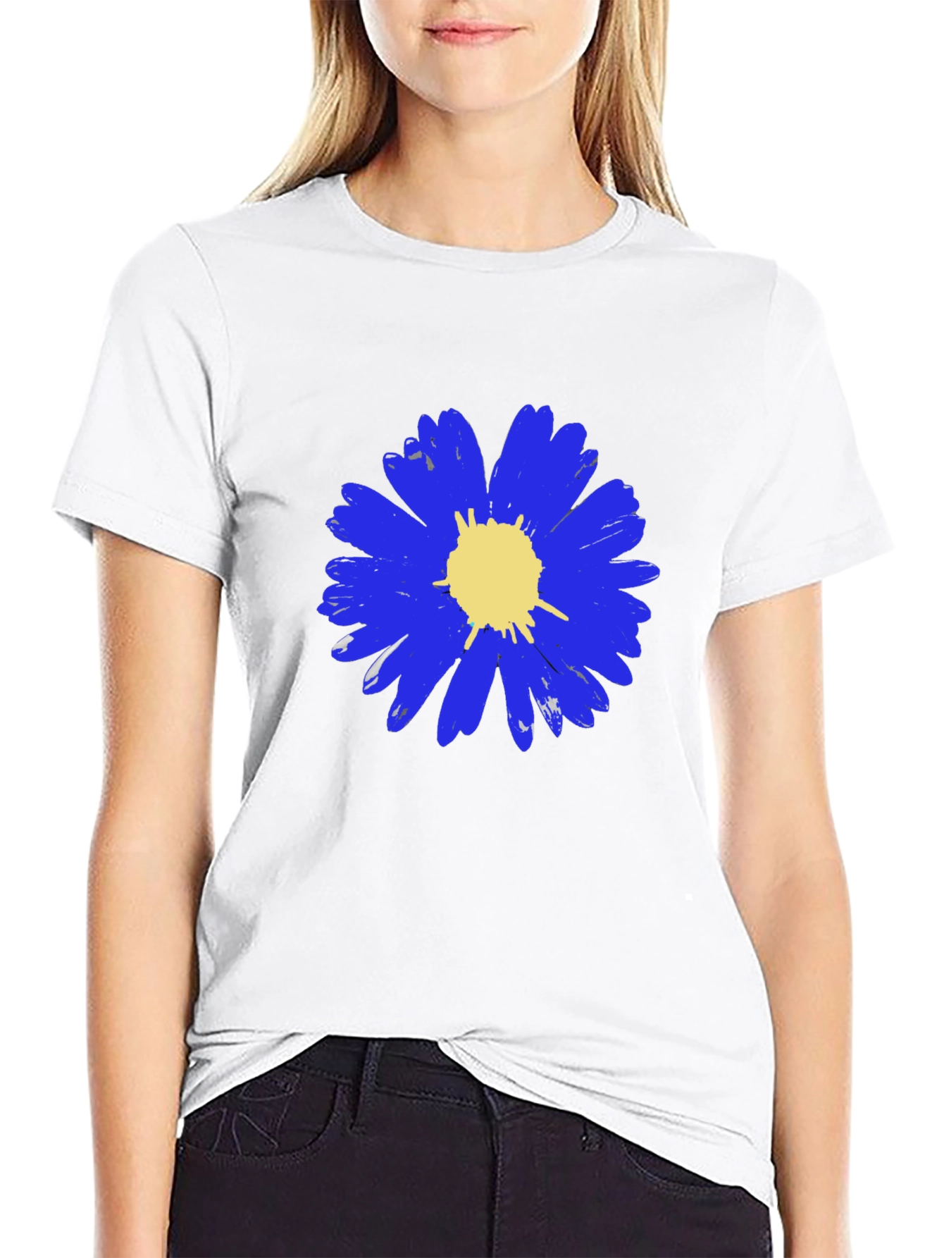 Blue Daisy Graphic Tee - Mens Black T-Shirt