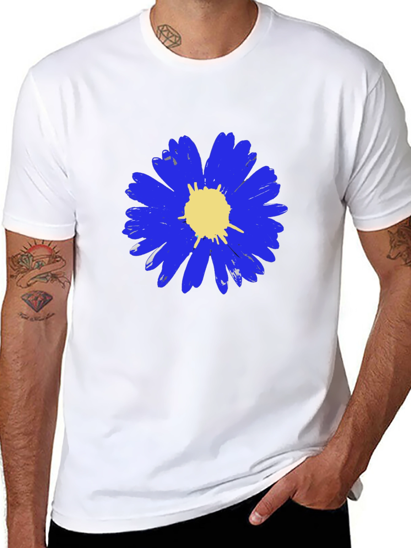 Blue Daisy Graphic Tee - Mens Black T-Shirt