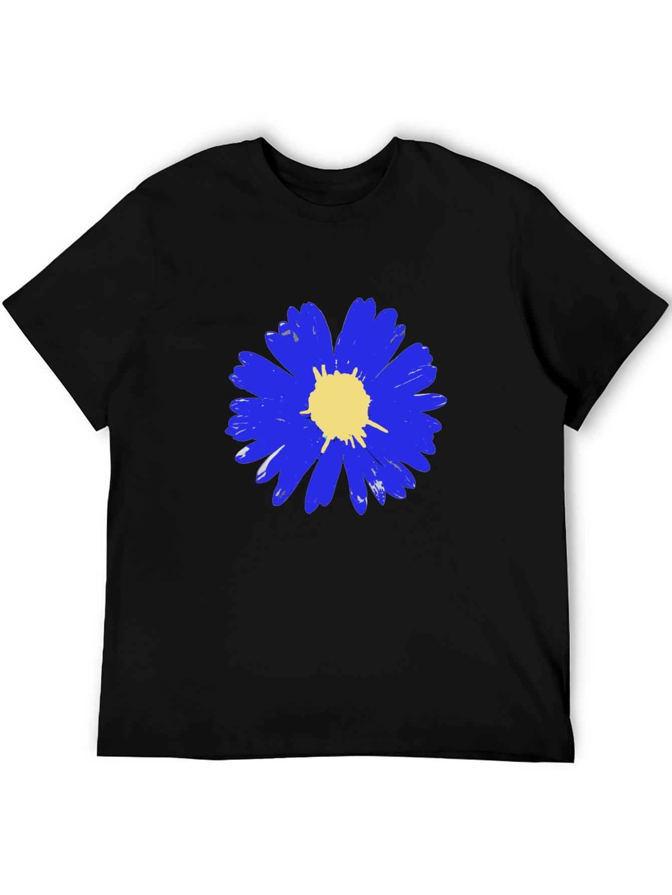 Blue Daisy Graphic Tee - Mens Black T-Shirt