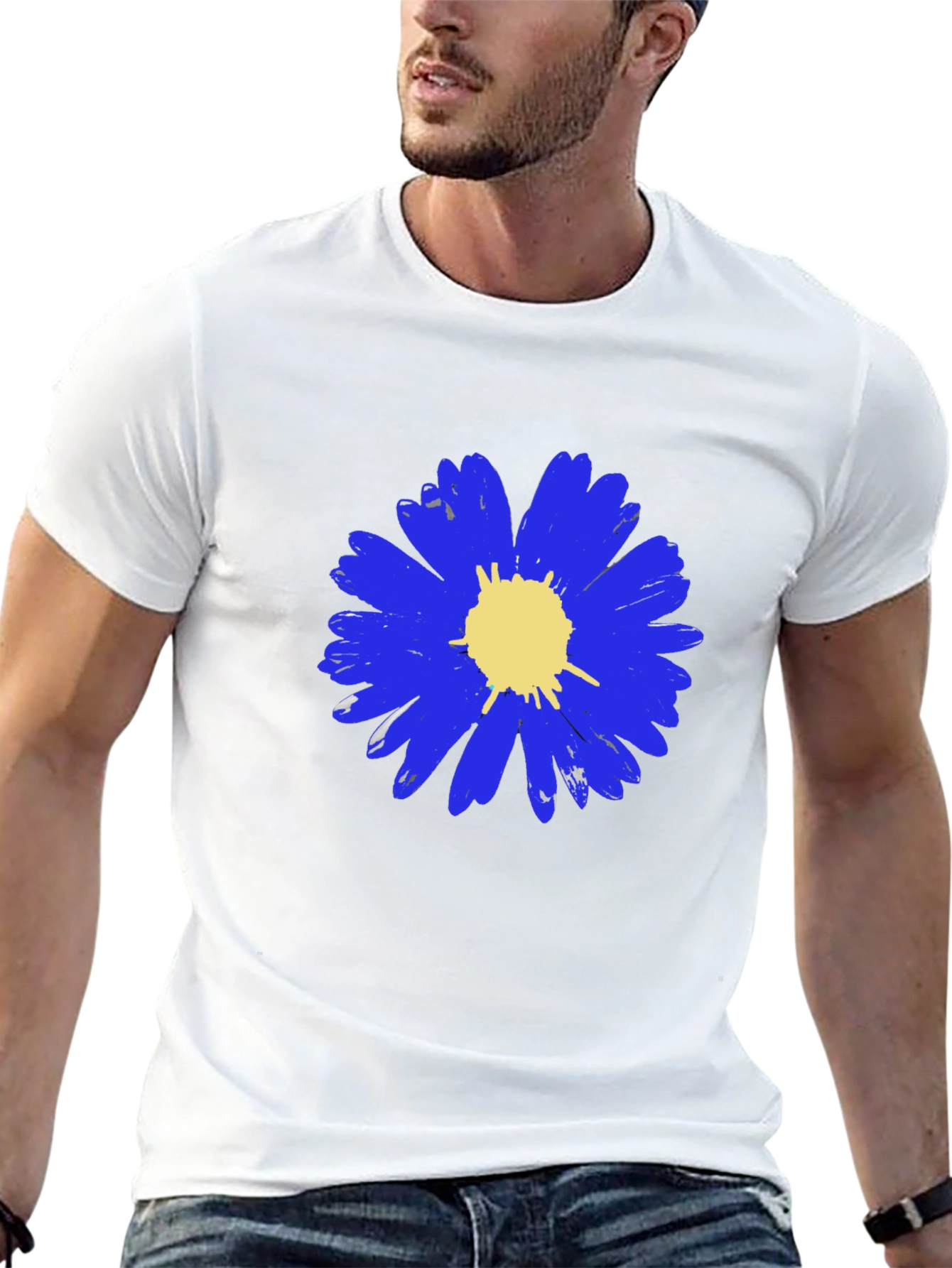 Blue Daisy Graphic Tee - Mens Black T-Shirt