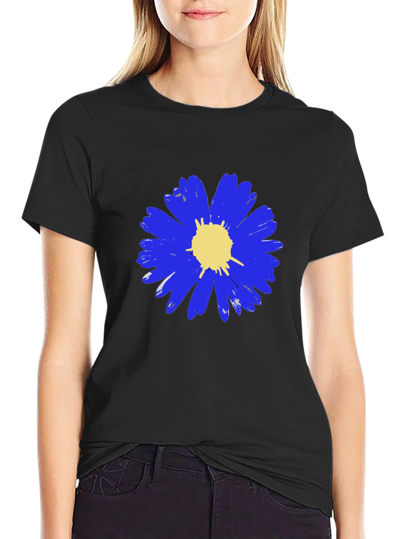 Blue Daisy Graphic Tee - Mens Black T-Shirt