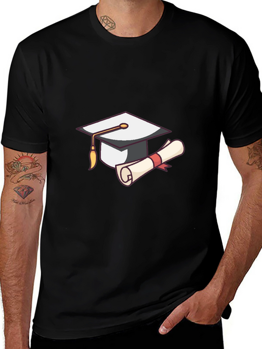 Graduation Cap & Diploma Graphic Tee - Black