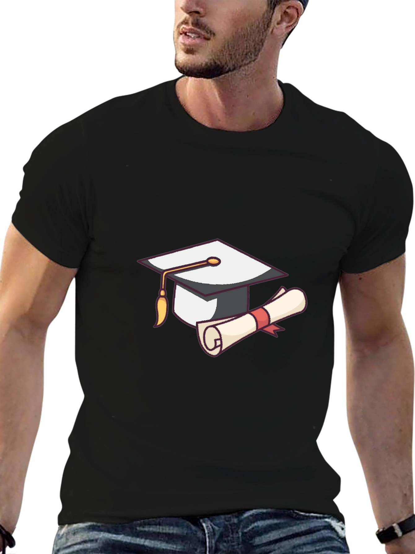 Graduation Cap & Diploma Graphic Tee - Black