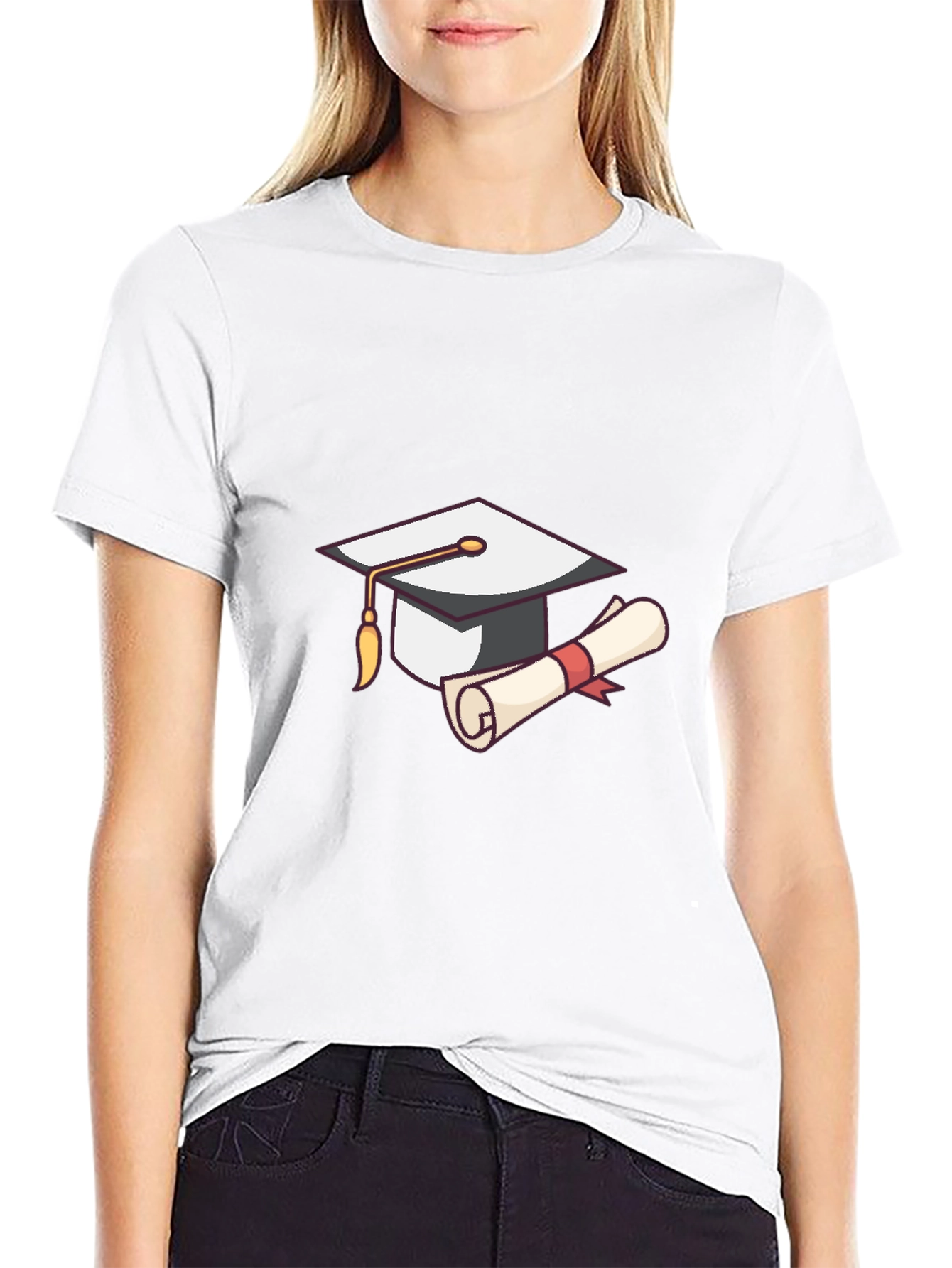 Graduation Cap & Diploma Graphic Tee - Black