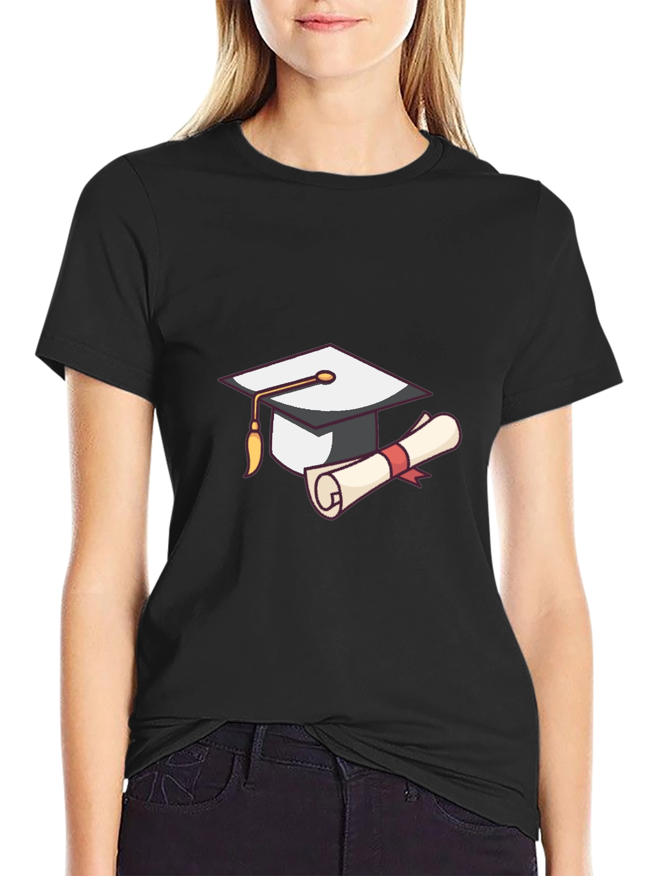 Graduation Cap & Diploma Graphic Tee - Black