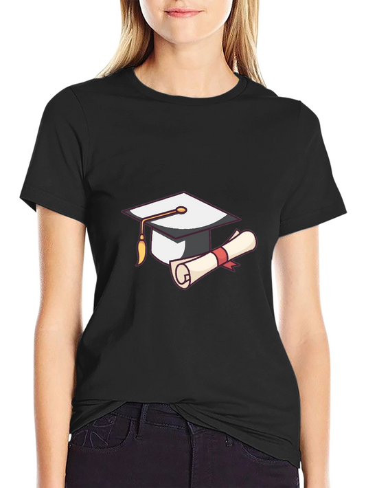 Graduation Cap & Diploma Graphic Tee - Black