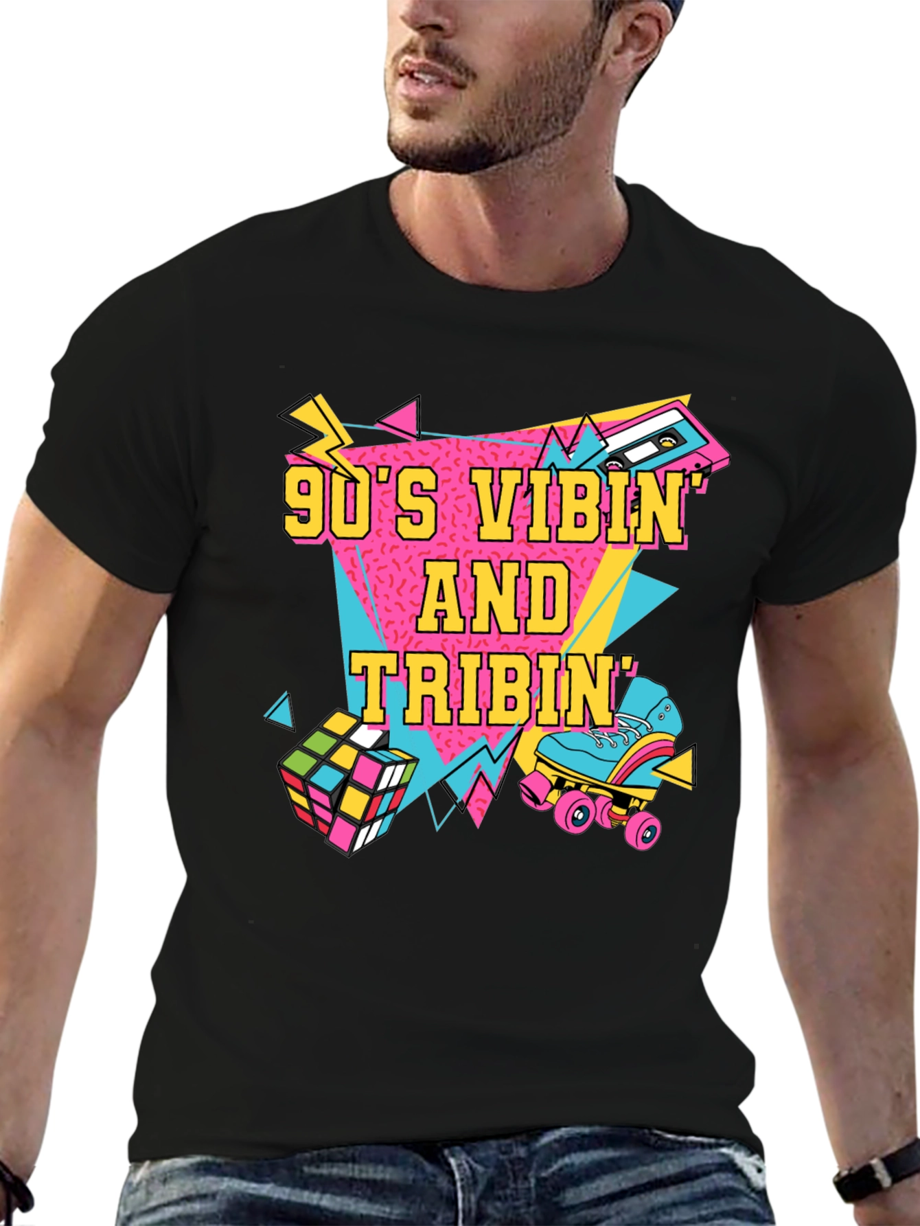 90s Vibin T-Shirt Retro Design Black