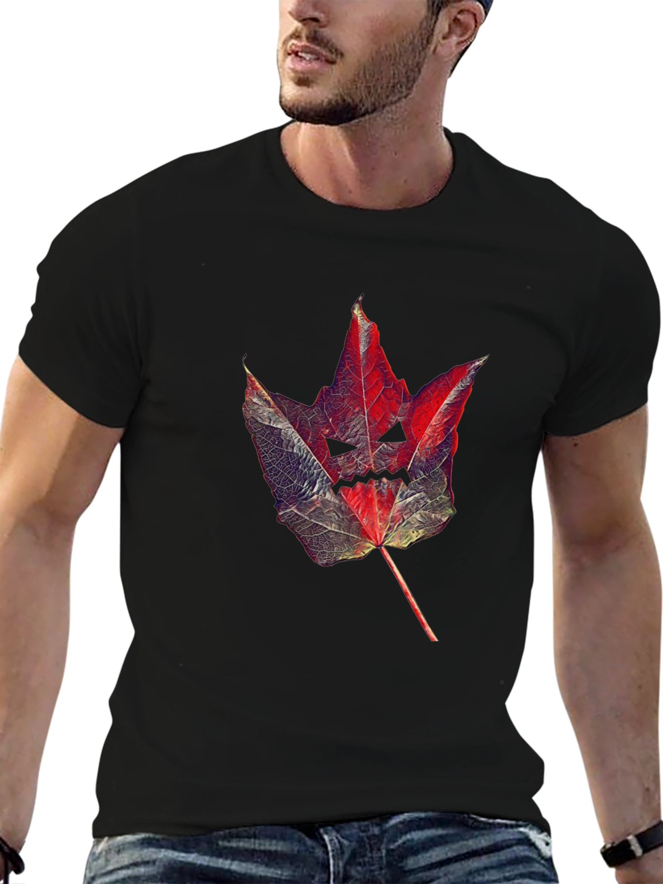 Spooky Leaf Graphic Tee - Halloween Shirt